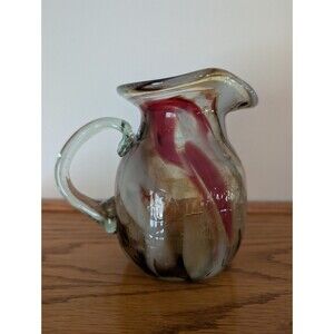 Mexican Swirl Art Pitcher hand-blown glass crackle texture pattern Signed Jolley